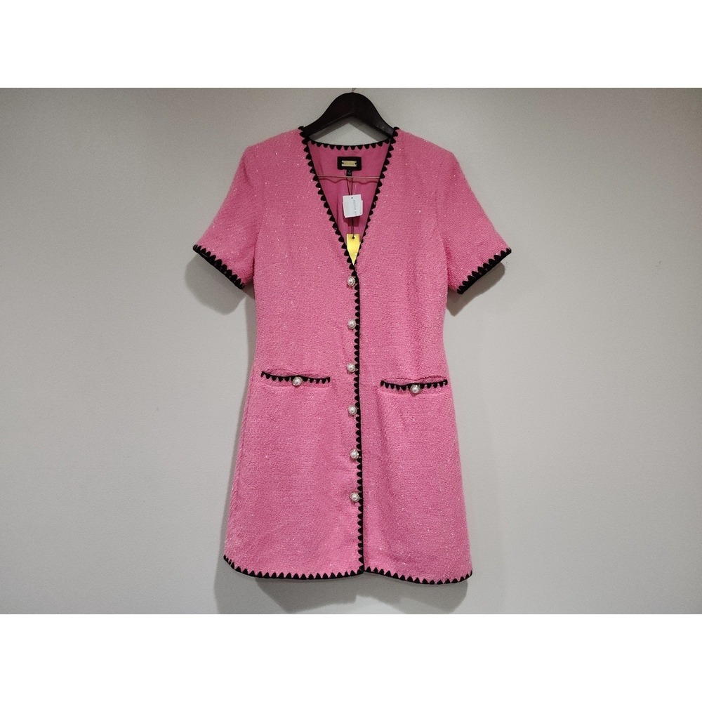 Alexia Admor Jaiya V Neck Scuba Crepe Button Down Dress Womens 8 Pink Stretch